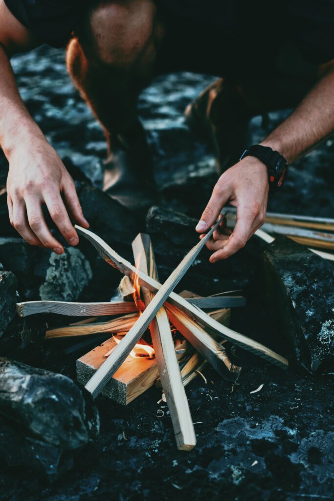 image of starting a campfire.